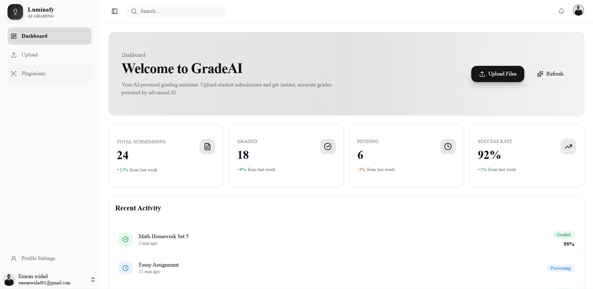 Grade Dashboard screenshot