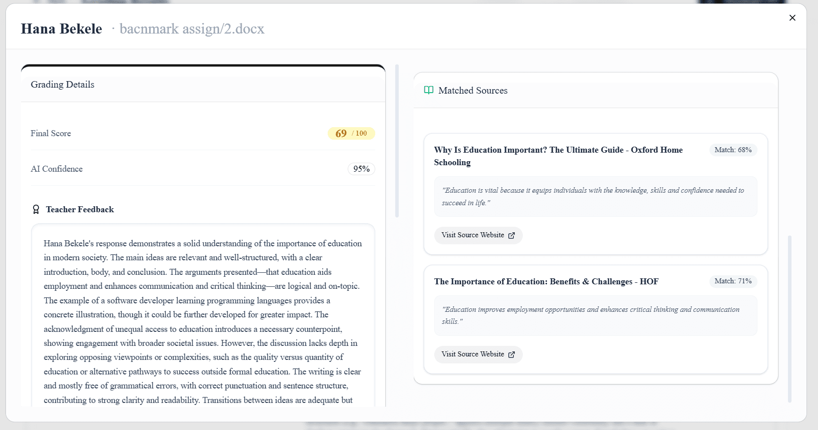 Grading Details screenshot
